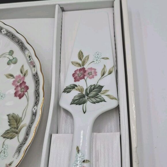 Andrea by Sadek Garden Splendor Cake Plate / Server Serving Set Porcelain 10.5" - Picture 13 of 14